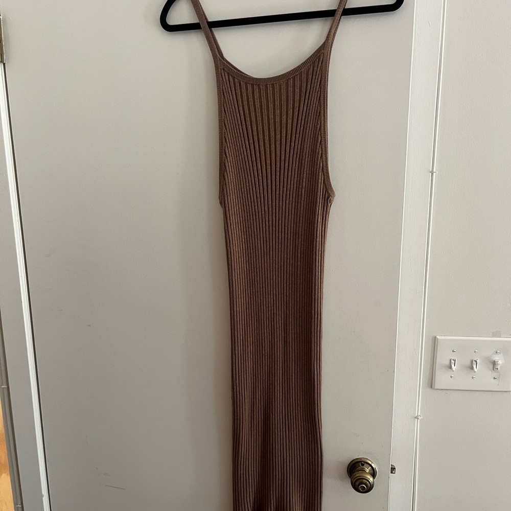 Ribbed Knit Tank Maxi Dress - Brown